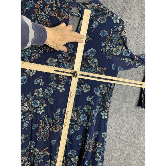 Altar’d State A Line Dress M Boho Blue Floral Bell Sleeves Crochet Cut Out Neck - Picture 15 of 16